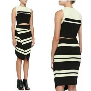 A.L.C. Clift Wrap Front Pencil Skirt In Striped Cream / Black Size Small